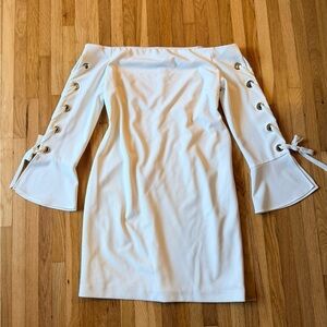 Vince Camuto White Off-Shoulder Dress with Grommet Details